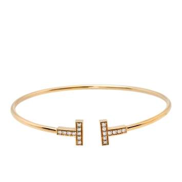 Pre Owned Tiffany & Co. Tiffany T Wire Diamond 18K Rose Gold Bracelet