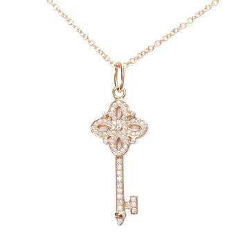 Pre Owned Tiffany & Co. 18K Rose Gold Diamond Victoria Key Pendant Necklace
