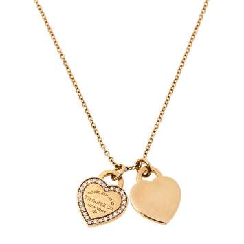 Pre Owned Tiffany & Co. Return To Tiffany Diamond 18K Rose Gold Mini Double Heart Tag Pendant Necklace