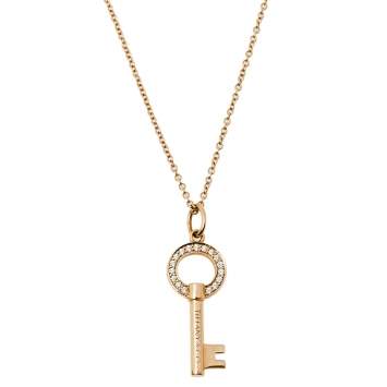 Pre Owned Tiffany & Co. Tiffany Keys Modern Open Round Keys Diamond 18k Gold Pendant Necklace