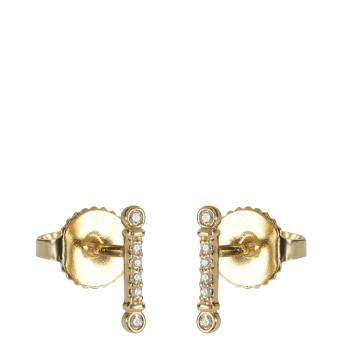 Pre Owned Tiffany & Co. Fleur de Lis Key Diamond Bar 18K Yellow Gold Earrings