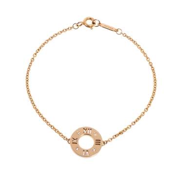 Pre Owned Tiffany & Co. Atlas Pierced 18K Rose Gold Diamond Bracelet