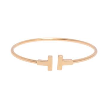 Pre Owned Tiffany & Co. T Wire 18K Rose Gold Narrow Open Cuff Bracelet 