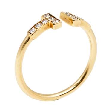 Pre Owned Tiffany T Wire Diamond 18K Yellow Gold Band Ring 56