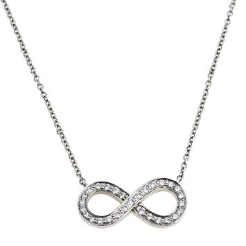 Pre Owned Tiffany & Co. Infinity Diamond Platinum Pendant Necklace