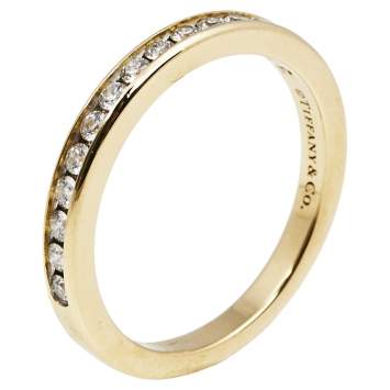 Pre Owned Tiffany & Co. Diamond 18K Yellow Gold Half Eternity Wedding Band Ring 50