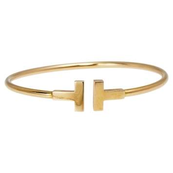 Pre Owned Tiffany & Co. T Wire Narrow 18K Yellow Gold Open Cuff Bracelet 