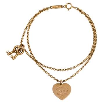 Pre Owned Tiffany & Co. Tiffany Key and Heart Tag 18K Rose Gold Charm Bracelet SM