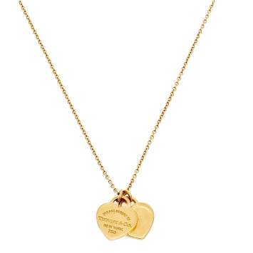 Pre Owned Tiffany & Co. Return to Tiffany Double Heart Mini Tag 18K Yellow Gold Pendant Necklace
