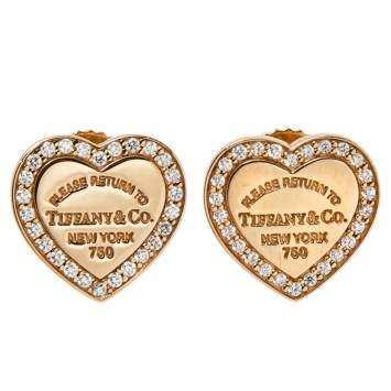 Pre Owned Tiffany & Co. Heart Tag Diamond 18K Rose Gold Stud Earrings