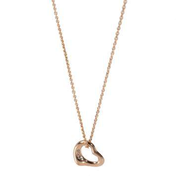Pre Owned Tiffany & Co. Elsa Peretti Open Heart 18K Rose Gold Diamond Necklace