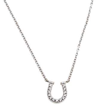 Pre Owned Tiffany & Co. Metro Mini Horseshoe Diamond 18K White Gold Pendant Necklace 
