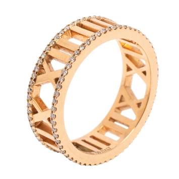 Pre Owned Tiffany & Co. Atlas Diamond 18K Rose Gold Open Band Ring Size 57