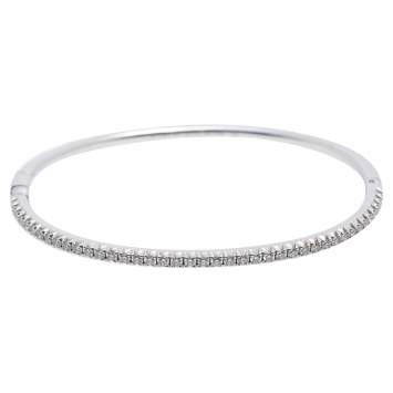 Pre Owned  Tiffany & Co. Tiffany Metro Diamond 18k White Gold Hinged Bangle Bracelet 