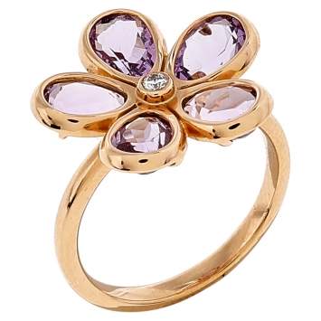 Pre Owned Tiffany & Co. Sparklers Flower Diamond Amethyst 18K Rose Gold Cocktail Ring Size 54