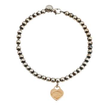 Pre Owned  Tiffany & Co. Heart Tag 18K Rose Gold and Sterling Silver Beaded Charm Bracelet