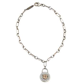 Pre Owned Tiffany & Co. Silver 18K Rose Gold Round Lock Charm Bracelet 
