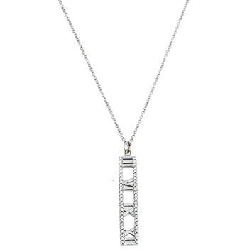 Pre Owned Tiffany & Co. Atlas Diamond 18k White Gold Open Bar Pendant Necklace