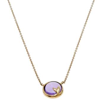 Pre Owned Tiffany & Co. Paloma Picasso Olive Leaf Amethyst 18K Yellow Gold Pendant Necklace