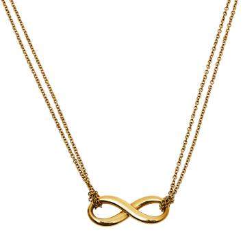 Pre Owned Tiffany & Co. Infinity 18K Yellow Gold Double Chain Pendant Necklace