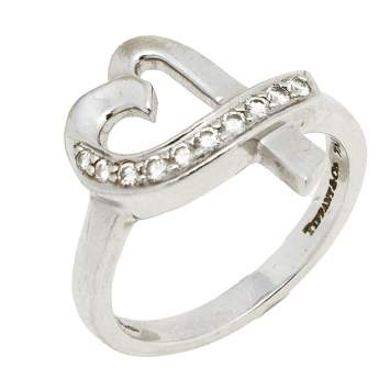 Pre Owned Tiffany & Co. Paloma Picasso Loving Heart Diamond 18k White Gold Ring Size 52