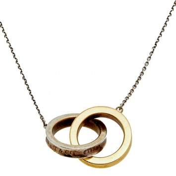 Pre Owned Tiffany & Co. Tiffany 1837 Interlocking Circles Silver & 18k Yellow Gold Pendant Necklace