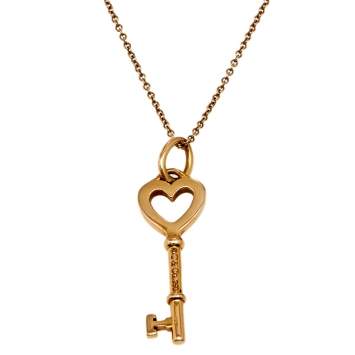 Pre Owned Tiffany & Co. Mini Heart Key 18K Rose Gold Pendant Necklace