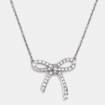 Pre Owned Tiffany & Co. Bow Diamond Platinum Pendant Necklace