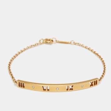Pre Owned Tiffany & Co. Atlas Pierced Bar Diamond 18K Rose Gold Bracelet 