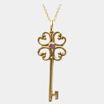Pre Owned Tiffany & Co. Heart Key 18K Rose Gold Sapphire Necklace