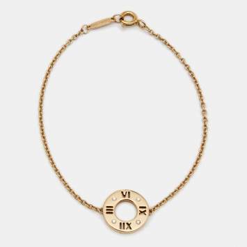 Pre Owned Tiffany & Co. Atlas Diamond Pierced 18k Yellow Gold Station bracelet