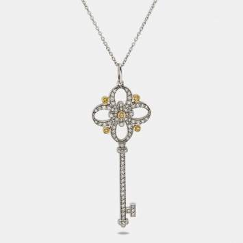 Pre Owned Tiffany & Co. Tiffany Keys Diamond Hue Diamond 18k Yellow Gold Platinum Pendant Necklace