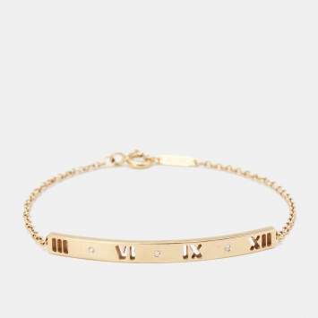 Pre Owned Tiffany & Co. Pierced Atlas Bar Diamond 18K Yellow Gold Bracelet