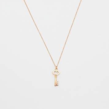 Pre Owned Tiffany & Co. Mini Oval Key 18k Rose Gold Pendant Necklace
