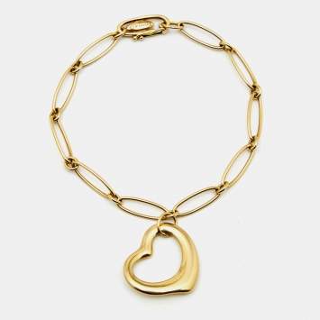 Pre Owned Tiffany & Co. Elsa Peretti Open Heart 18K Yellow Gold Charm Bracelet