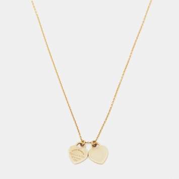 Pre Owned Tiffany & Co. Return to Tiffany Double Heart Tag 18K Yellow Gold Pendant Necklace