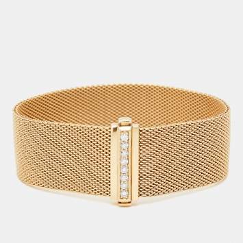 Pre Owned Tiffany & Co. Somerset Diamond 18K Yellow Gold Mesh Link Bracelet