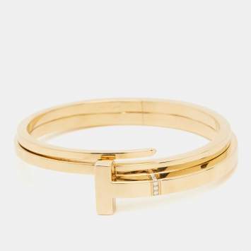 Pre Owned Tiffany & Co. T Square Diamond 18K Yellow Gold Wrap Cuff Bracelet