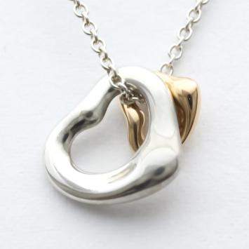 Pre Owned Tiffany & Co. Elsa Peretti Open Heart 18K Rose Gold Sterling Silver Necklace