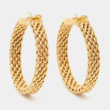Pre Owned Tiffany & Co. Somerset Mesh 18k Yellow Gold Hoop Earrings