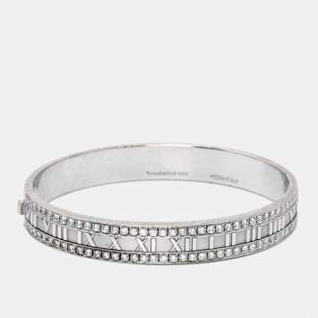 Pre Owned Tiffany & Co. Atlas Semi Paved Diamond 18k White Gold Bangle Bracelet