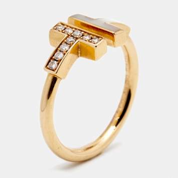 Pre Owned Tiffany & Co. Tiffany T Wire Mother of Pearl Diamonds 18k Rose Gold Ring Size 52