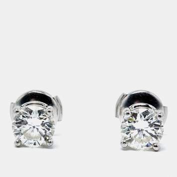 Pre Owned Tiffany & Co. Solitare 2.04 Ct Diamonds Platinum Stud Earrings