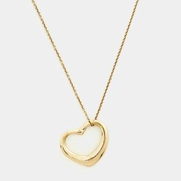 Pre Owned Tiffany & Co. Elsa Peretti Open Heart 18k Yellow Gold Pendant Necklace
