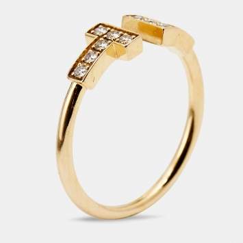 Pre Owned Tiffany & Co. Tiffany T Wire Diamonds 18k Rose Gold Ring Size 53