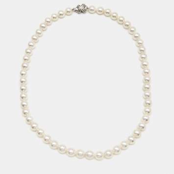 Pre Owned Tiffany & Co. Signature X Cultured Pearl 18k White Gold Necklace