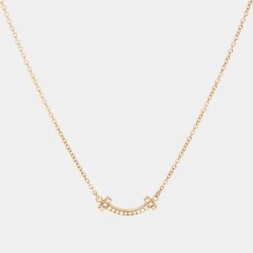 Pre Owned Tiffany & Co. T Smile Diamonds 18k Rose Gold Mini Model Necklace