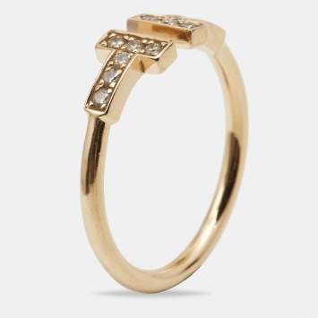 Pre Owned Tiffany & Co. Tiffany T Wire Diamond 18k Rose Gold Ring Size 53