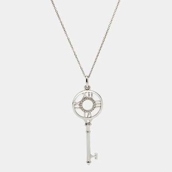 Pre Owned Tiffany & Co. Atlas  Key Diamonds 18k White Gold Pendant Necklace