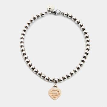 Pre Owned Tiffany & Co. Return to Tiffany Heart 18k Rose Gold Sterling Silver Bead Bracelet  